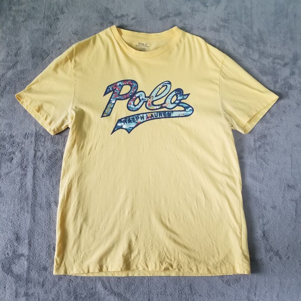 Polo Ralph Lauren TShirt Mens Yellow Medium Classic Fit Hula Girl Hawaii Script